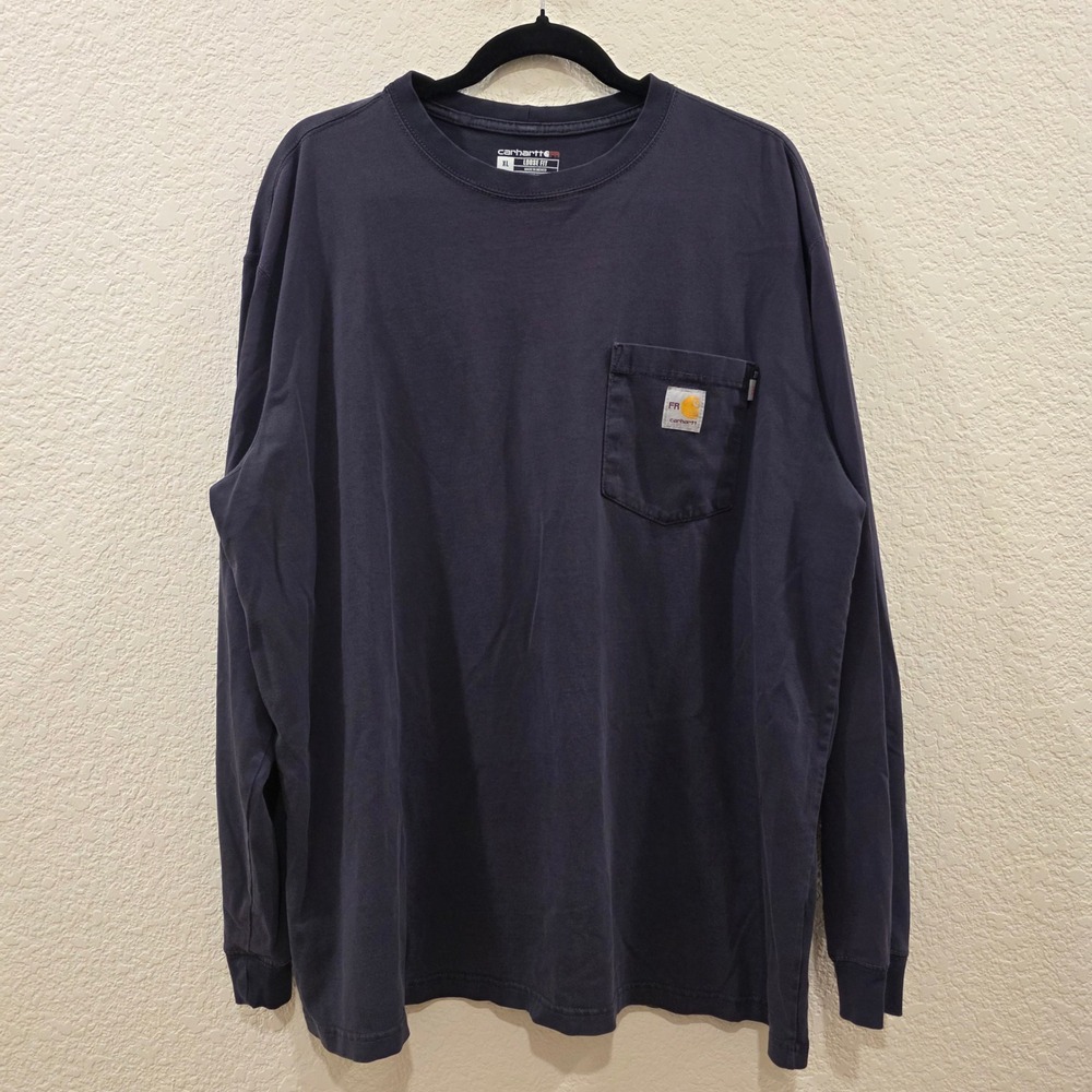 Carhartt FR Mens XL Navy Blue Flame Resistant Long Sleeve Pocket T-Shirt 100235